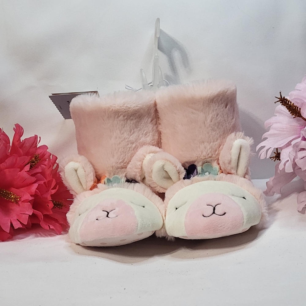 Cat & Jack Girls NWT Light Pink Llama Faux Fur Slipper Booties Sz Medium (7/8) - Picture 4 of 11